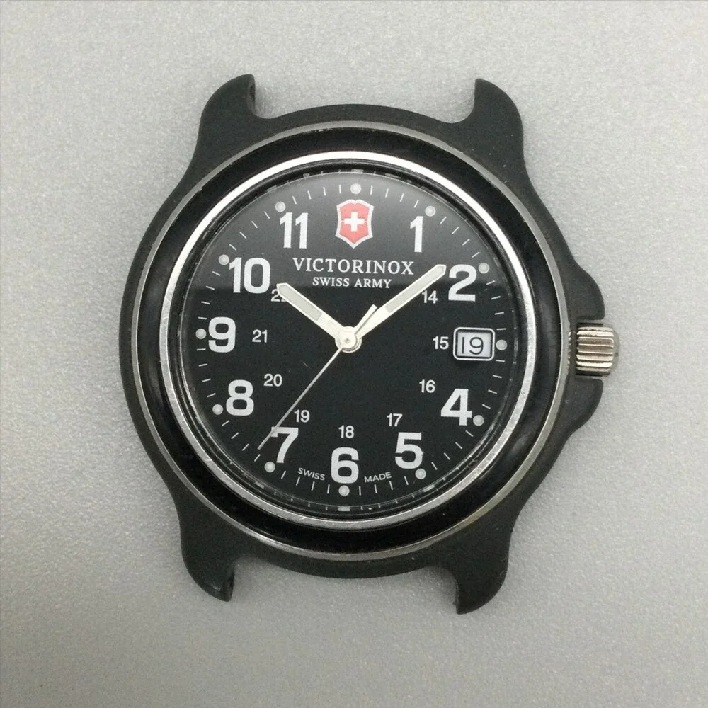 Vtg Victorinox Swiss Army Mens Watch 40mm Black Dial Date NOT RUNNING FOR PARTS
